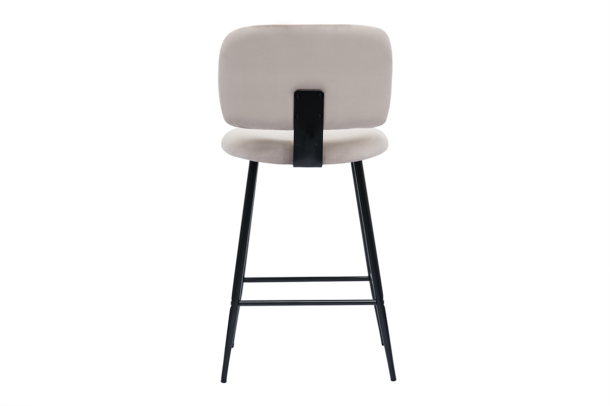 Tabourets de bar en tissu velours taupe et m�tal noir H70 cm (lot de 2) ATRIUM