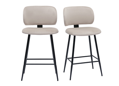 Tabourets de bar en tissu velours taupe et m&eacute;tal noir H70 cm (lot de 2) ATRIUM