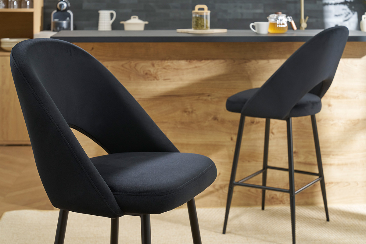 Tabourets de bar en velours noir et m�tal H65 cm (lot de 2) COSETTE