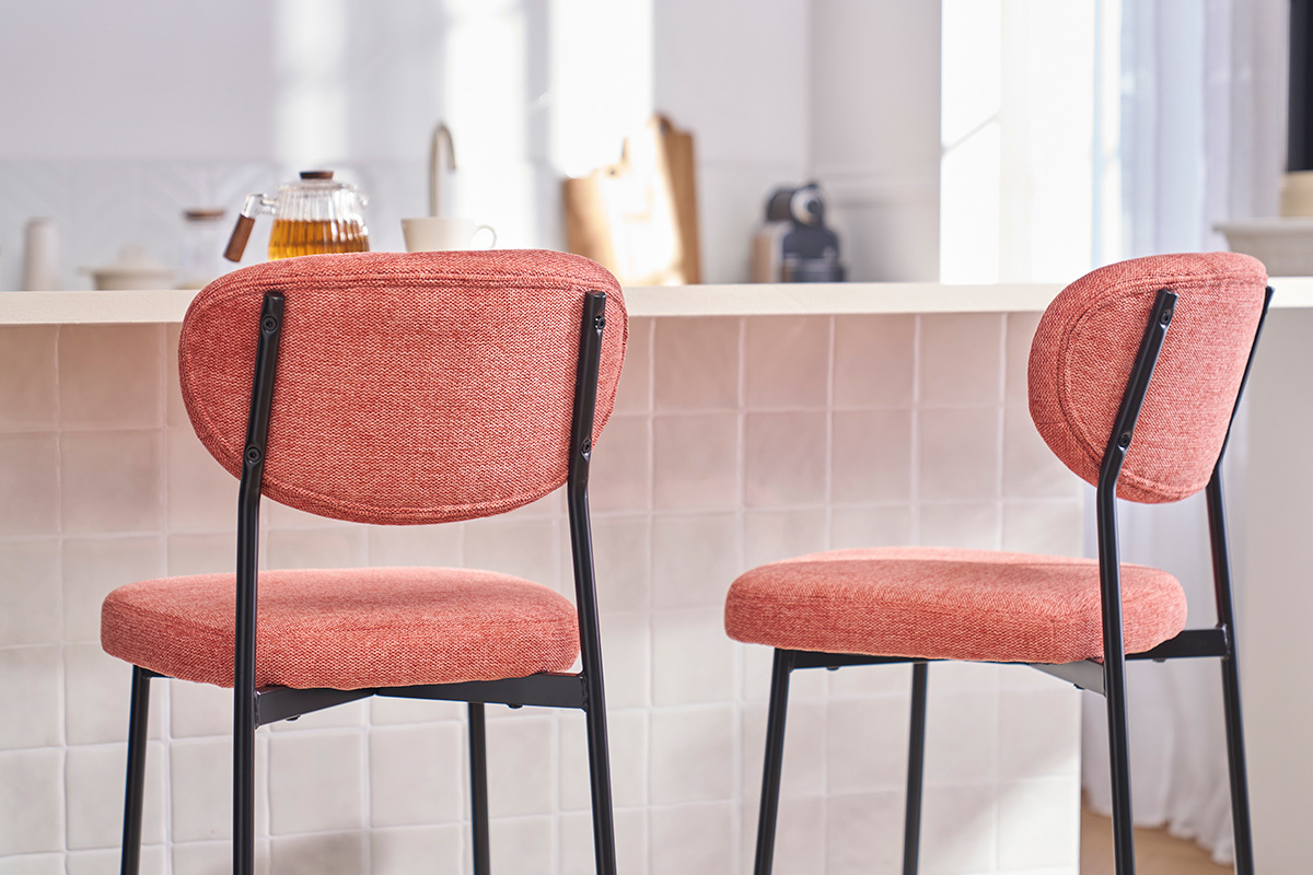 Tabourets de bar fixes en tissu effet velours textur� terracotta H65 cm (lot de 2) BREKA