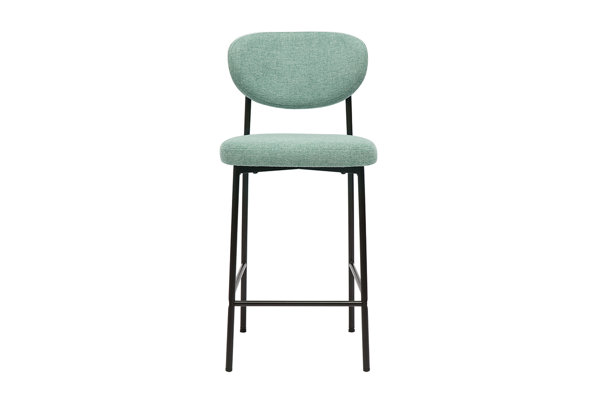 Tabouret de bar vert c�ladon et m�tal noir, vue de face.