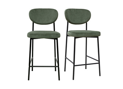Tabourets de bar fixes en tissu velours c&ocirc;tel&eacute; vert kaki H65 cm (lot de 2) BREKA