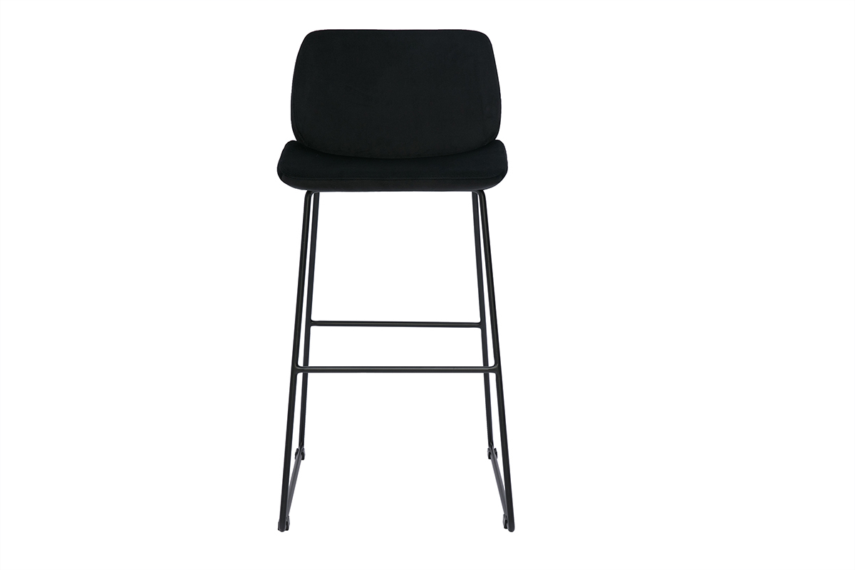 Tabourets de bar fixes en tissu velours noir pieds m�tal noir H65 (lot de 2) KAOLY
