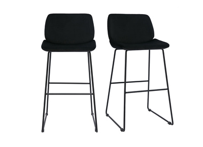 Tabourets de bar fixes en tissu velours noir pieds m&eacute;tal noir H65 (lot de 2) KAOLY