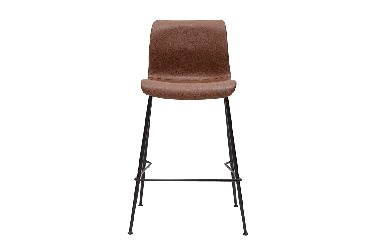 Tabourets de bar fixes marron aspect vieilli et m�tal noir H65 cm (lot de 2) HAROLD