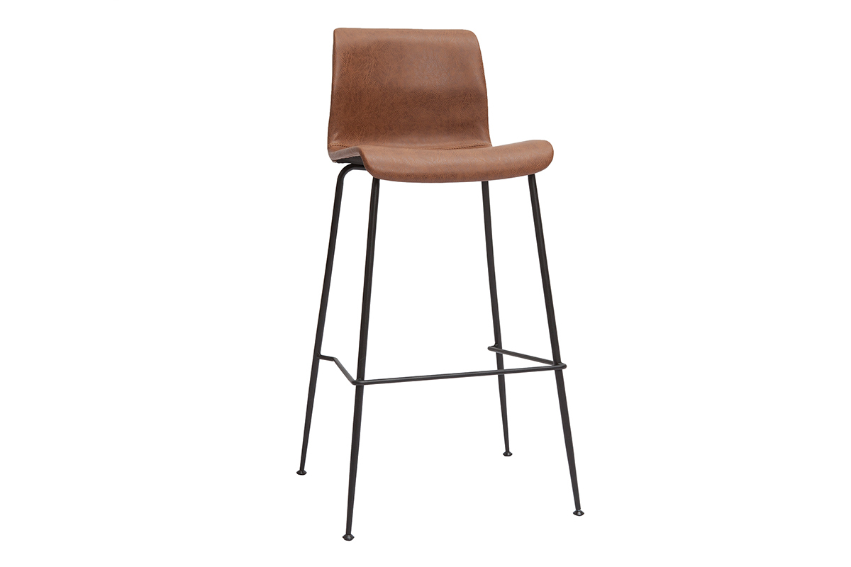 Tabourets de bar fixes marron aspect vieilli et m�tal noir H75 (lot de 2) HAROLD