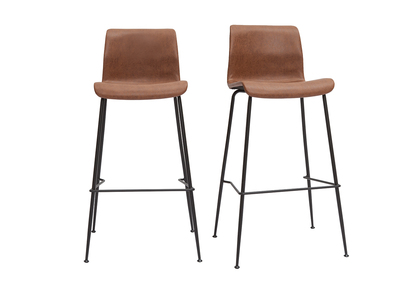 Tabourets de bar fixes marron aspect vieilli et m&eacute;tal noir H75 (lot de 2) HAROLD