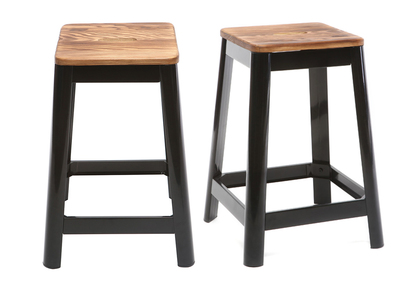 Tabourets de bar industriels en m&eacute;tal noir et bois H65 cm (lot de 2) NICK