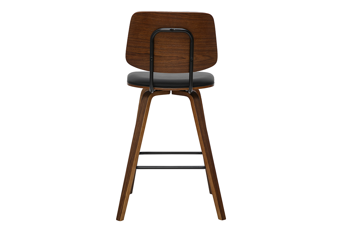 Tabouret de bar noir et bois fonc� vue de dos, hauteur 66 cm, design moderne.