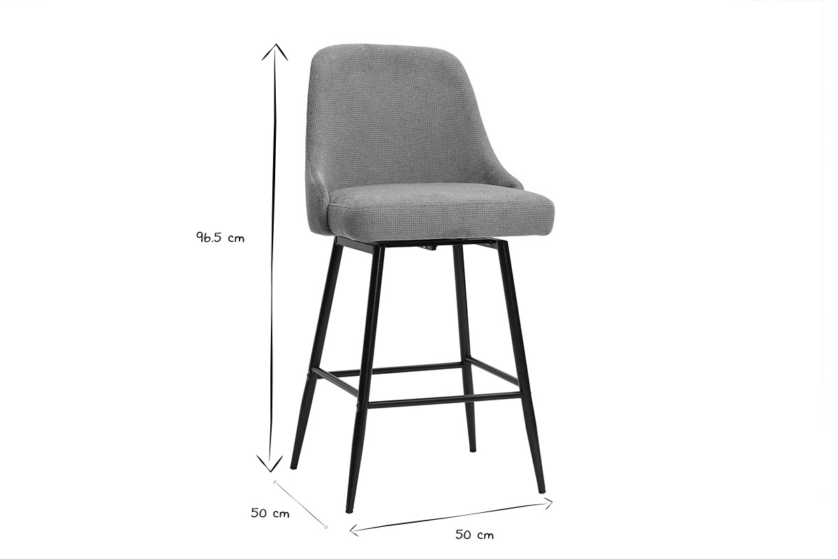 Tabouret de bar en noir et blanc avec dimensions indiqu�es.