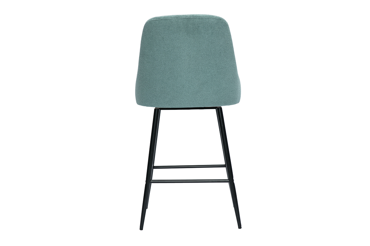 Tabouret de bar HASTA, dos en tissu vert c�ladon, pi�tement m�tal noir, vue arri�re.