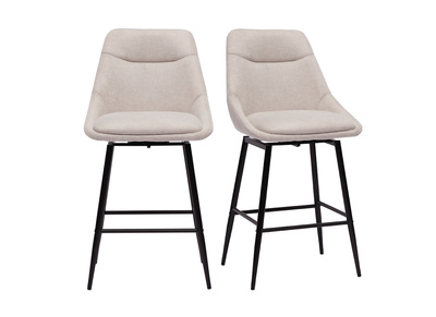Tabourets de bar pivotants 360&deg; en tissu effet velours textur&eacute; beige et m&eacute;tal H66 cm (lot de 2) ALESS