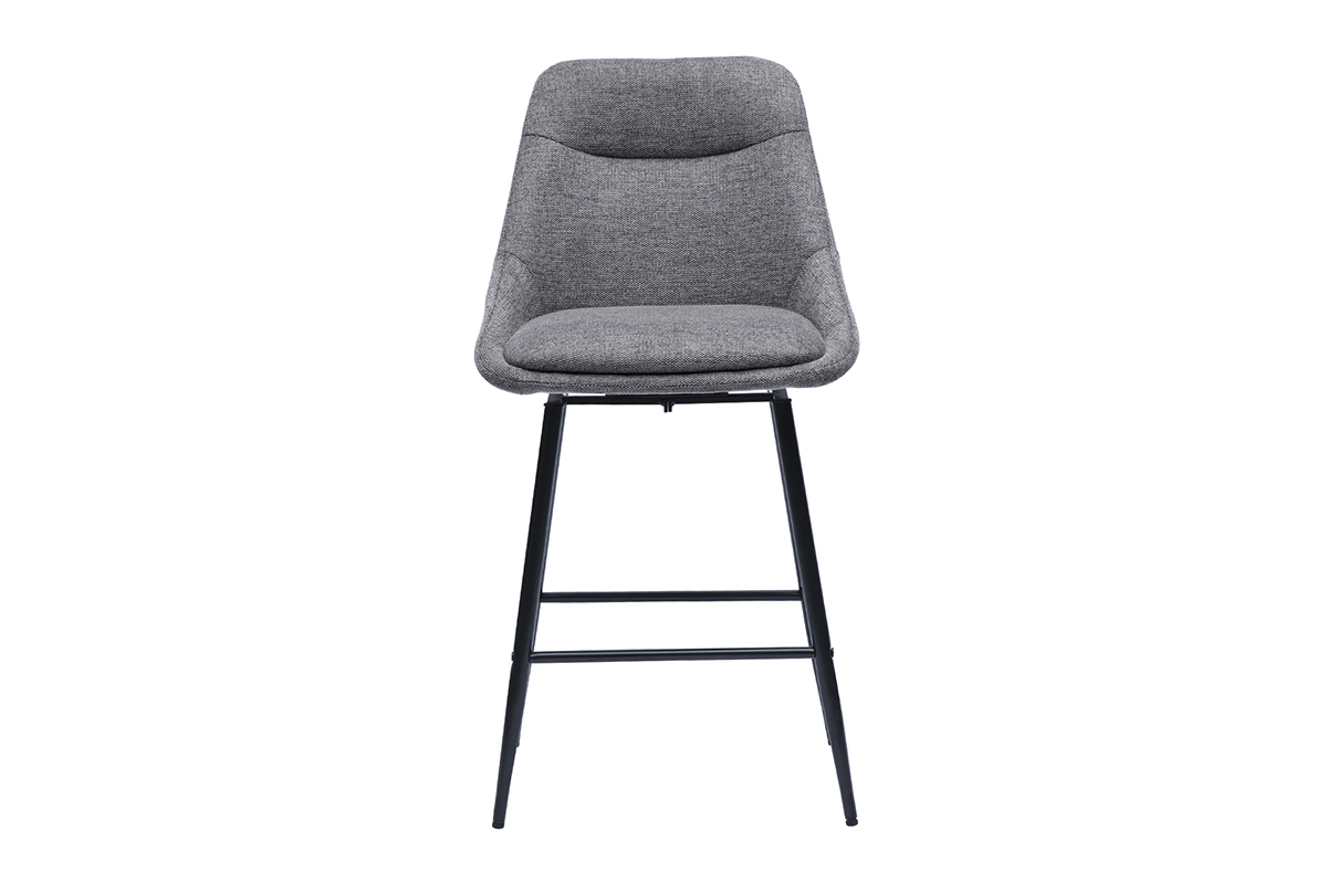 Tabouret de bar gris effet velours avec pieds en m�tal, vue de face.