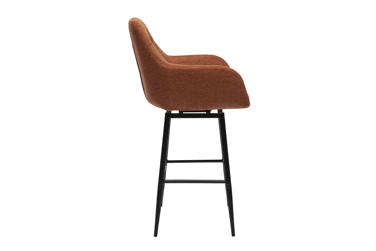 Tabouret de bar pivotant en velours terre br�l�e, vue de profil.