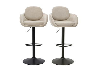 Tabourets de bar r&eacute;glable pivotants 360&deg; en tissu chenille beige et m&eacute;tal noir (lot de 2) SLAKE