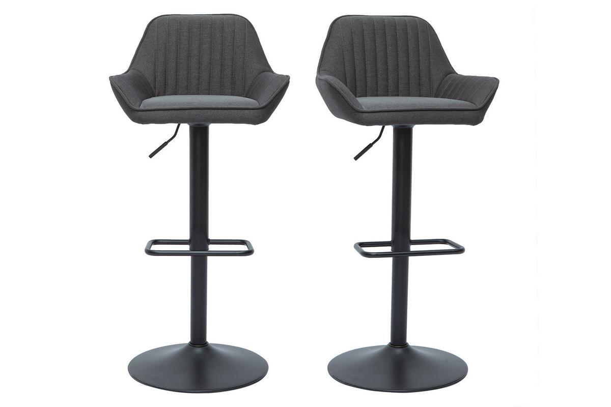 Tabourets de bar r�glables design en tissu gris anthracite (lot de 2) RONNIE