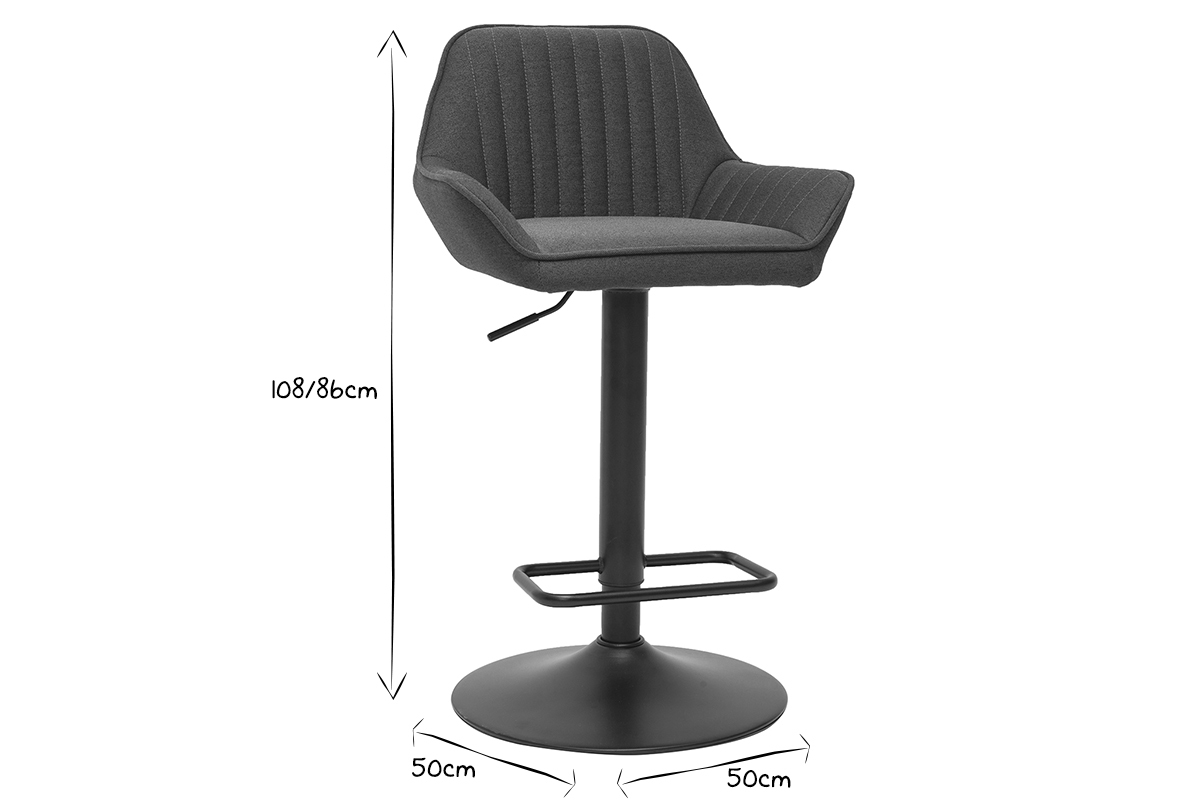 Tabourets de bar r�glables design en tissu gris anthracite (lot de 2) RONNIE