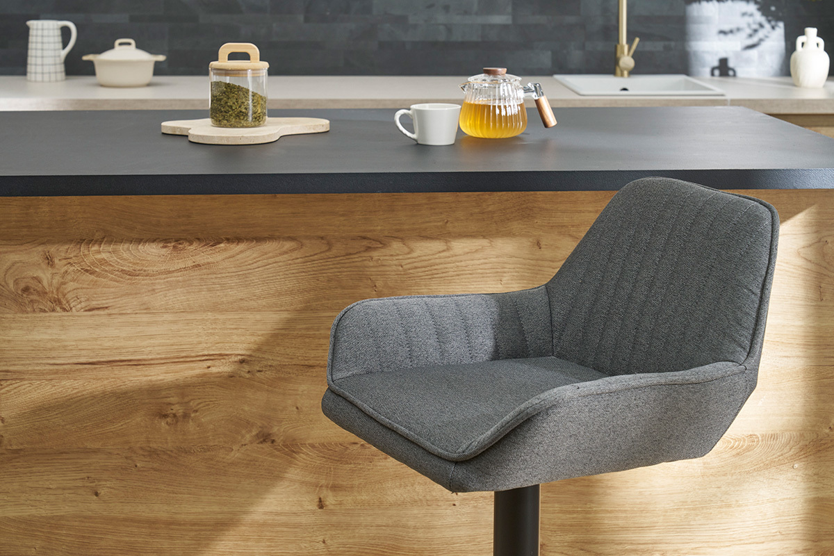 Tabourets de bar r�glables design en tissu gris anthracite (lot de 2) RONNIE