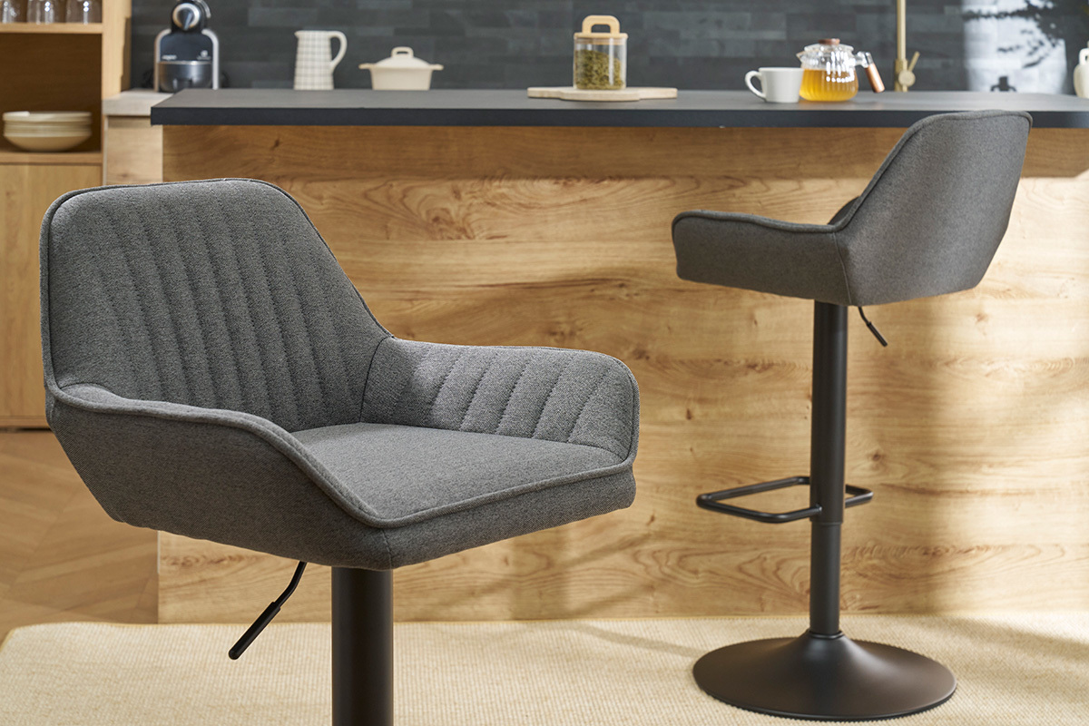 Tabourets de bar r�glables design en tissu gris anthracite (lot de 2) RONNIE
