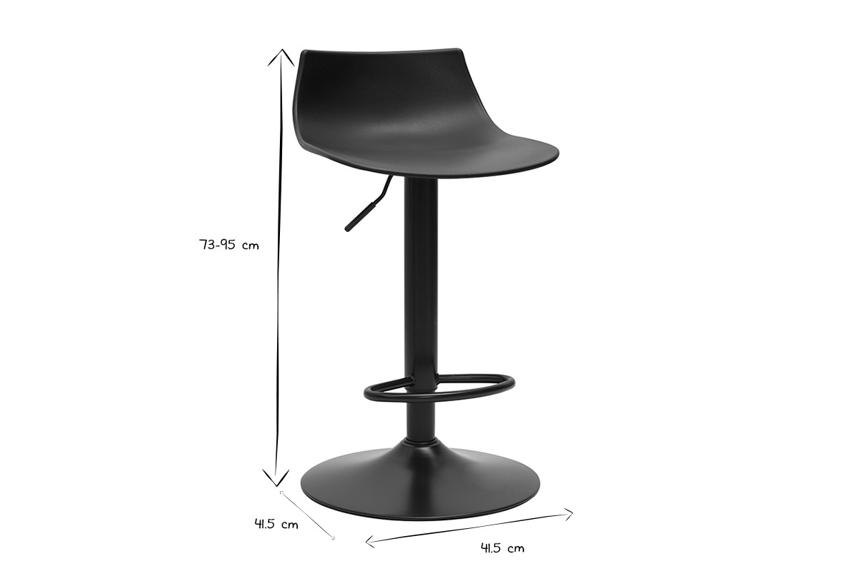 Tabouret de bar r�glable noir design KELLY avec dimensions ajustables