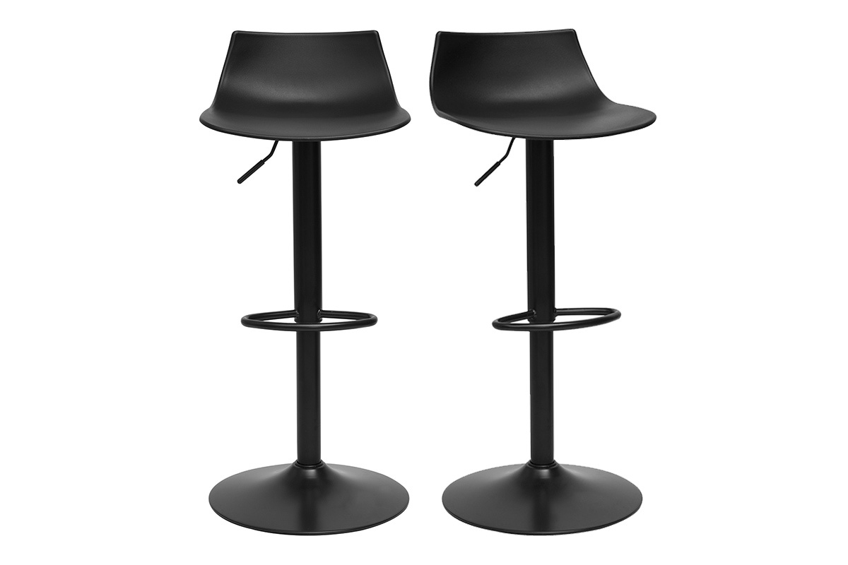 Tabourets de bar r�glables noirs en m�tal et polypropyl�ne, lot de 2, mod�le KELLY