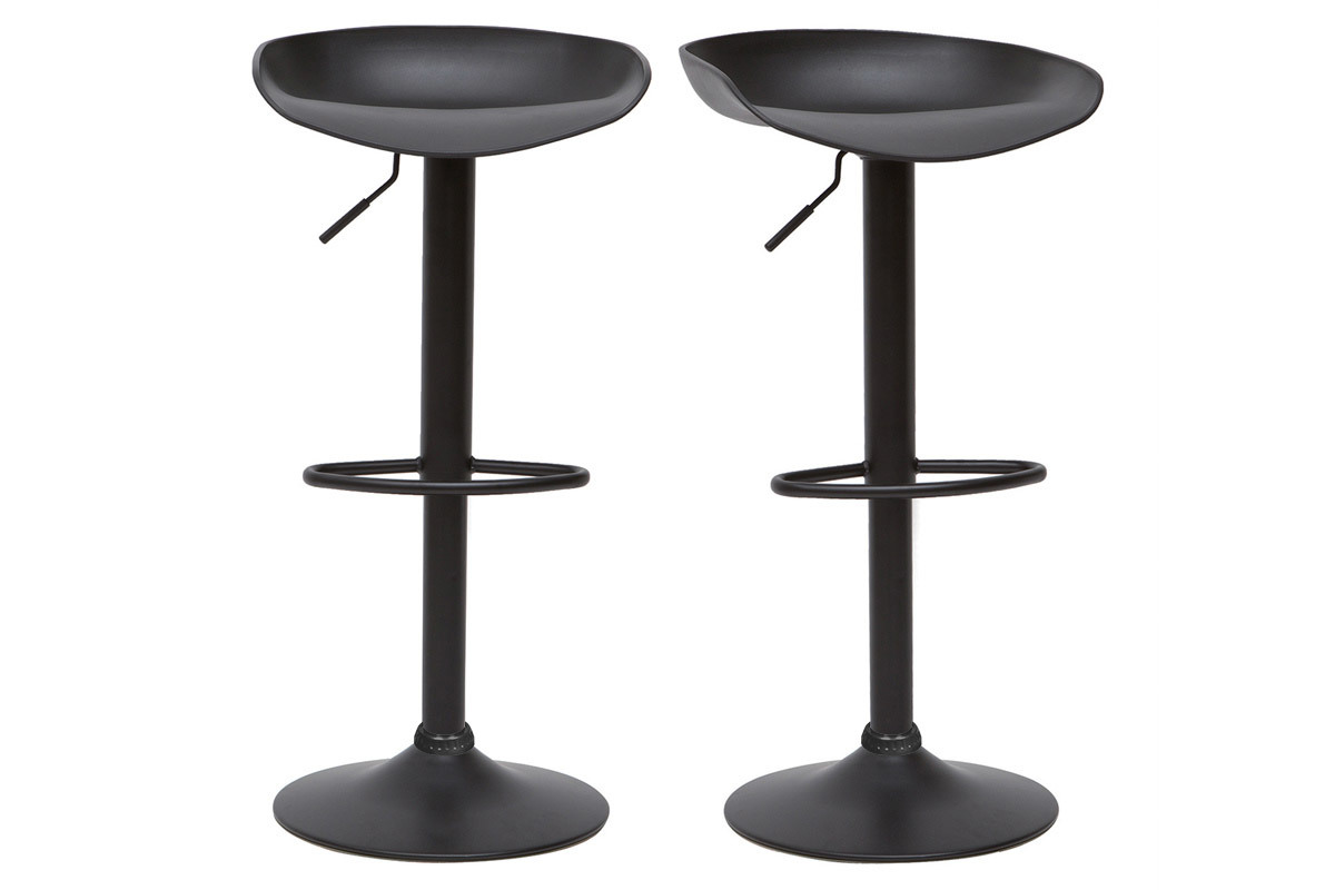 Tabourets de bar r�glables design noirs H65 cm (lot de 2) PEBBLE
