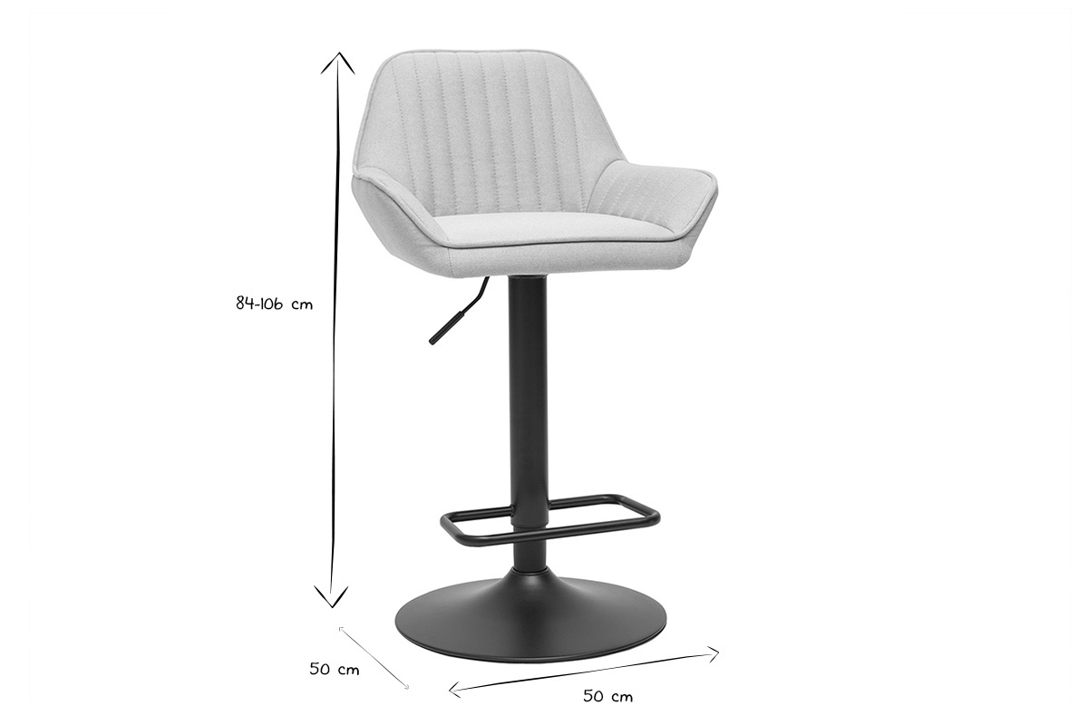 Tabourets de bar r�glables en tissu beige et m�tal noir (lot de 2) RONNIE
