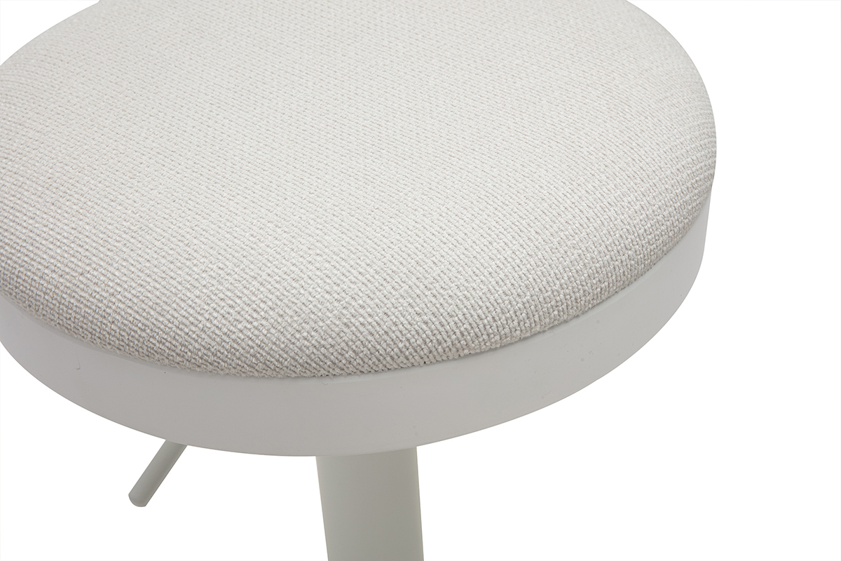 Assise ronde en tissu chenille �cru avec base en m�tal blanc, vue rapproch�e