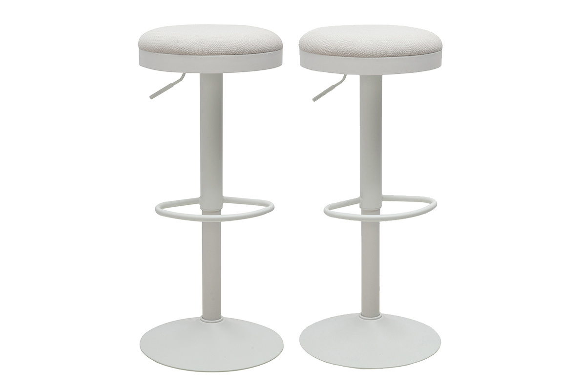 Tabourets de bar r�glables en tissu chenille �cru et m�tal (lot de 2) THOR