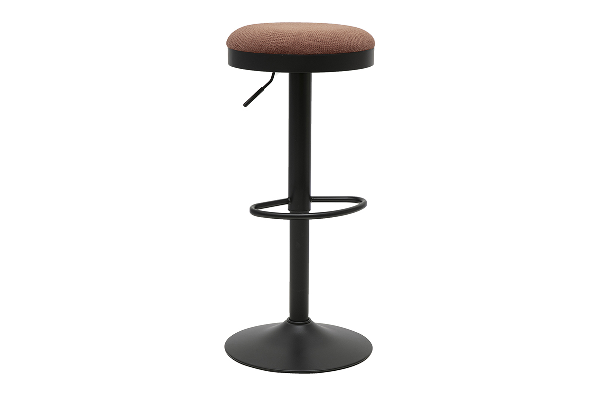 Tabouret de bar r�glable en tissu chenille terre br�l�e et m�tal noir, vue de 3/4
