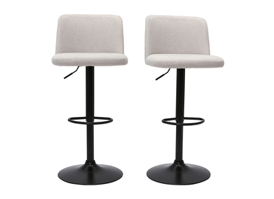 Tabourets de bar r&eacute;glables en tissu effet velours textur&eacute; beige et m&eacute;tal noir (lot de 2) MONTI