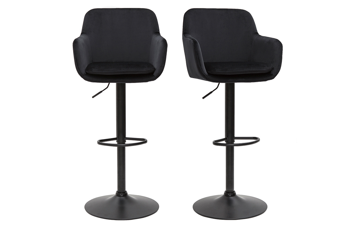 Tabourets de bar r�glables en velours noir et m�tal (lot de 2) AMIKA