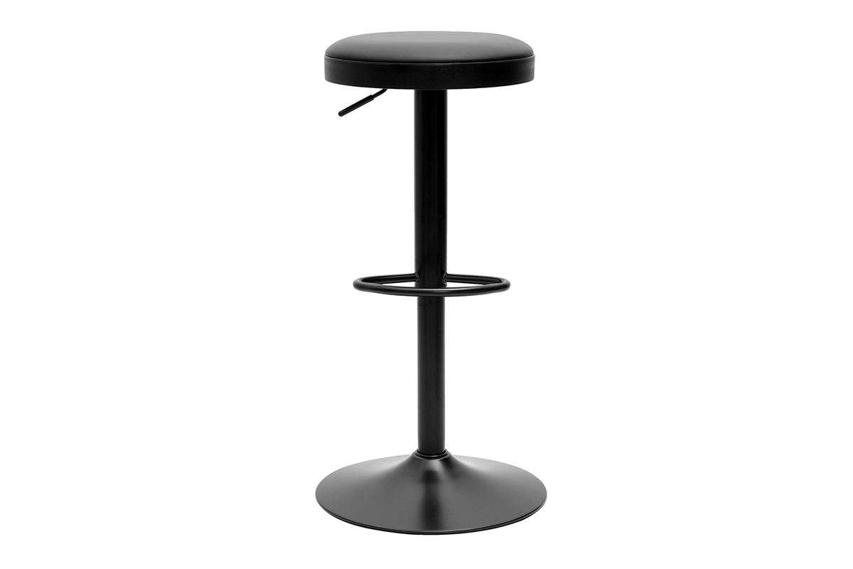 Un tabouret de bar r�glable noir BYRON en m�tal et polyur�thane.