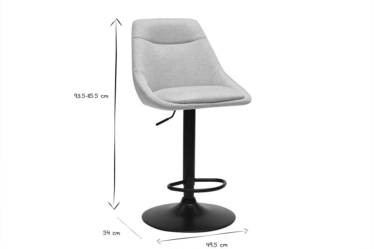 Tabouret de bar beige en tissu effet velours avec base en m�tal noir, vue de profil.