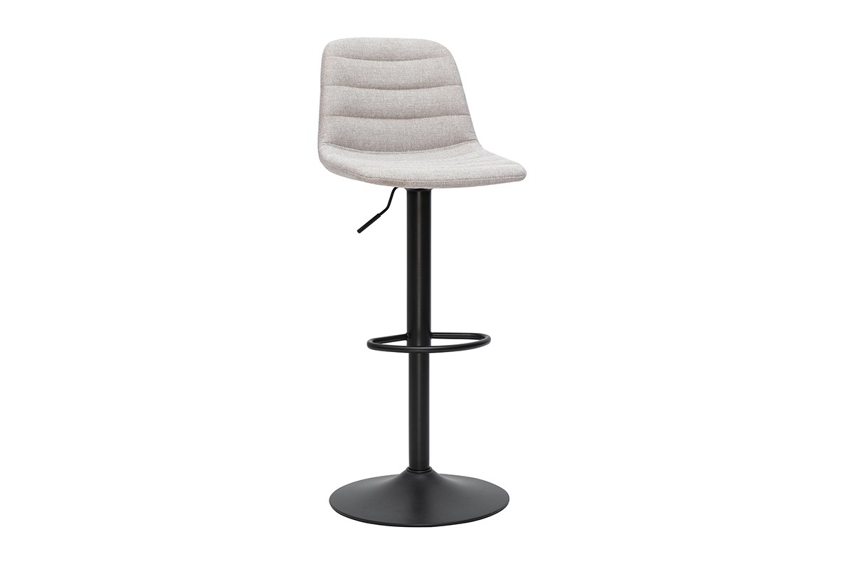 Tabouret de bar beige avec pied en m�tal noir, vue de 3/4.