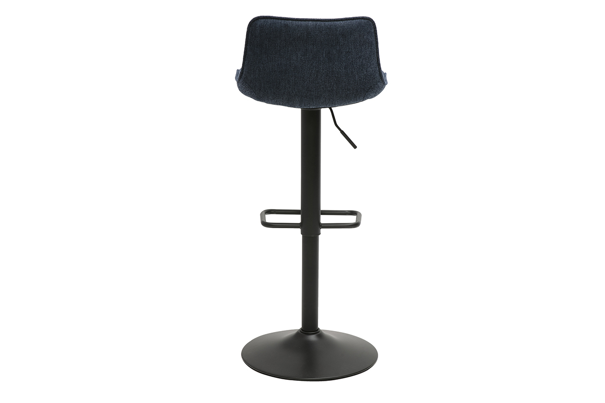 Tabourets de bar r�glables pivotants 360� en tissu effet velours textur� bleu fonc� et m�tal noir (lot de 2) BOOST