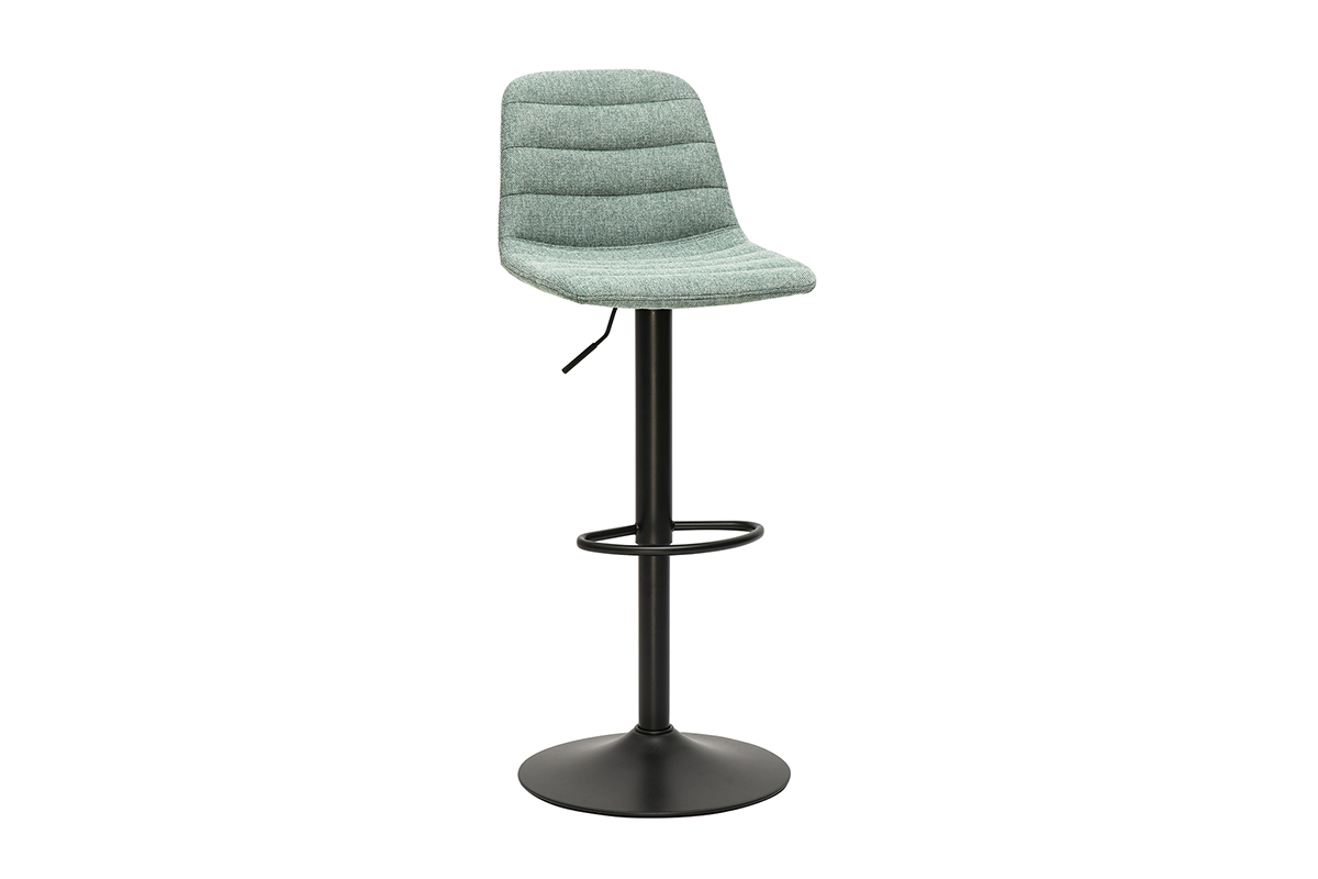 Tabouret de bar r�glable c�ladon avec pied en m�tal noir, vue de 3/4.