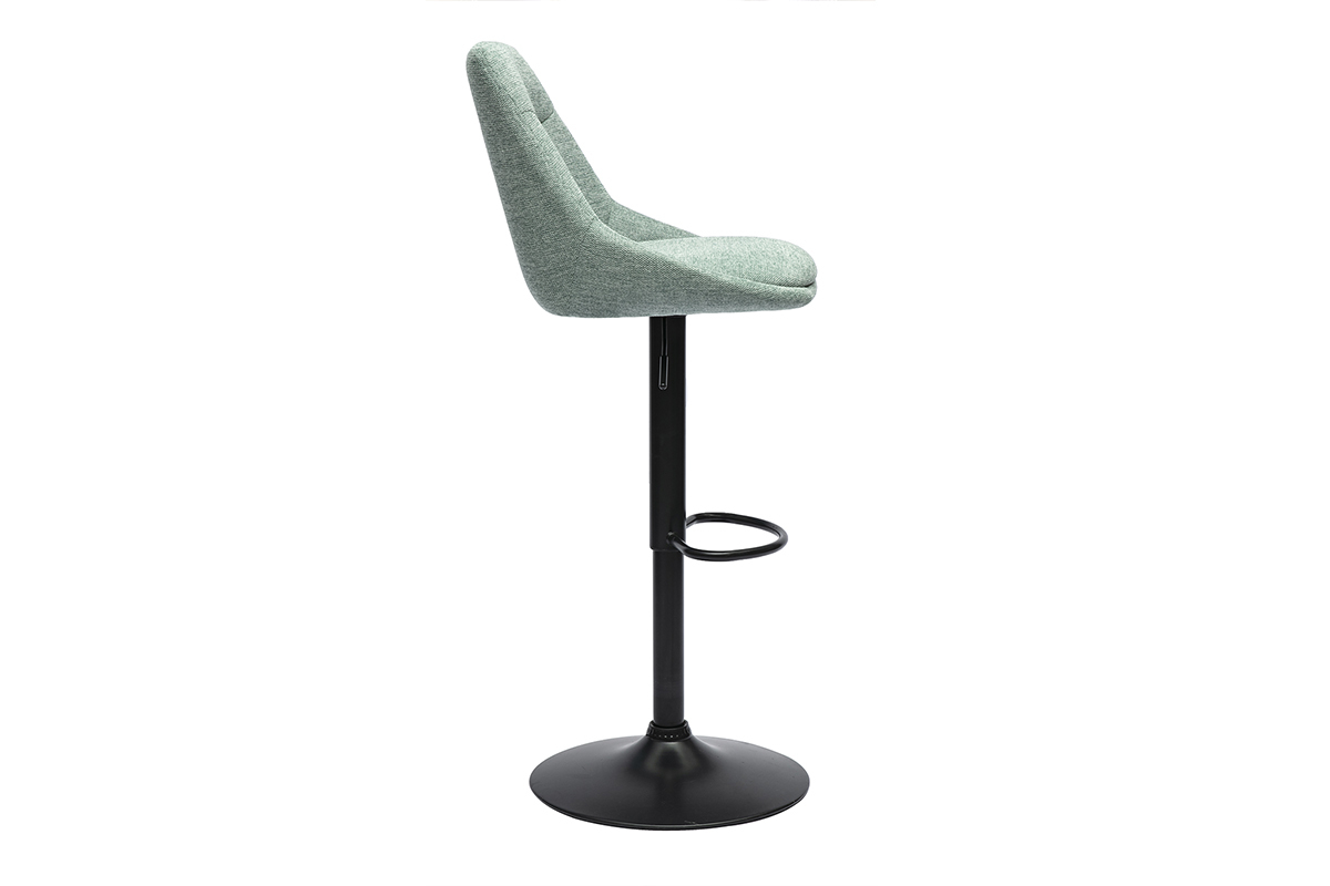 Tabouret de bar vert c�ladon, vue de profil, pivotant avec m�tal noir.