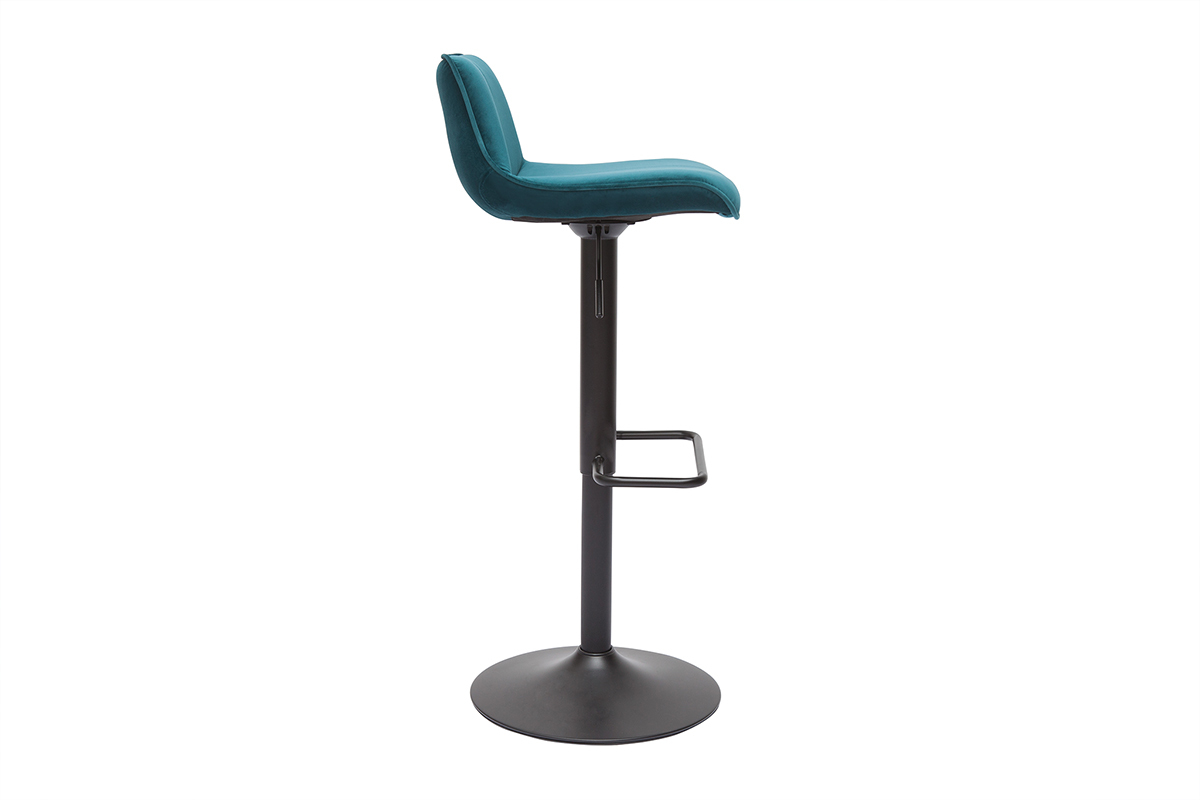 Tabourets de bar r�glables pivotants 360� en tissu velours bleu p�trole et m�tal noir (lot de 2) BOOST