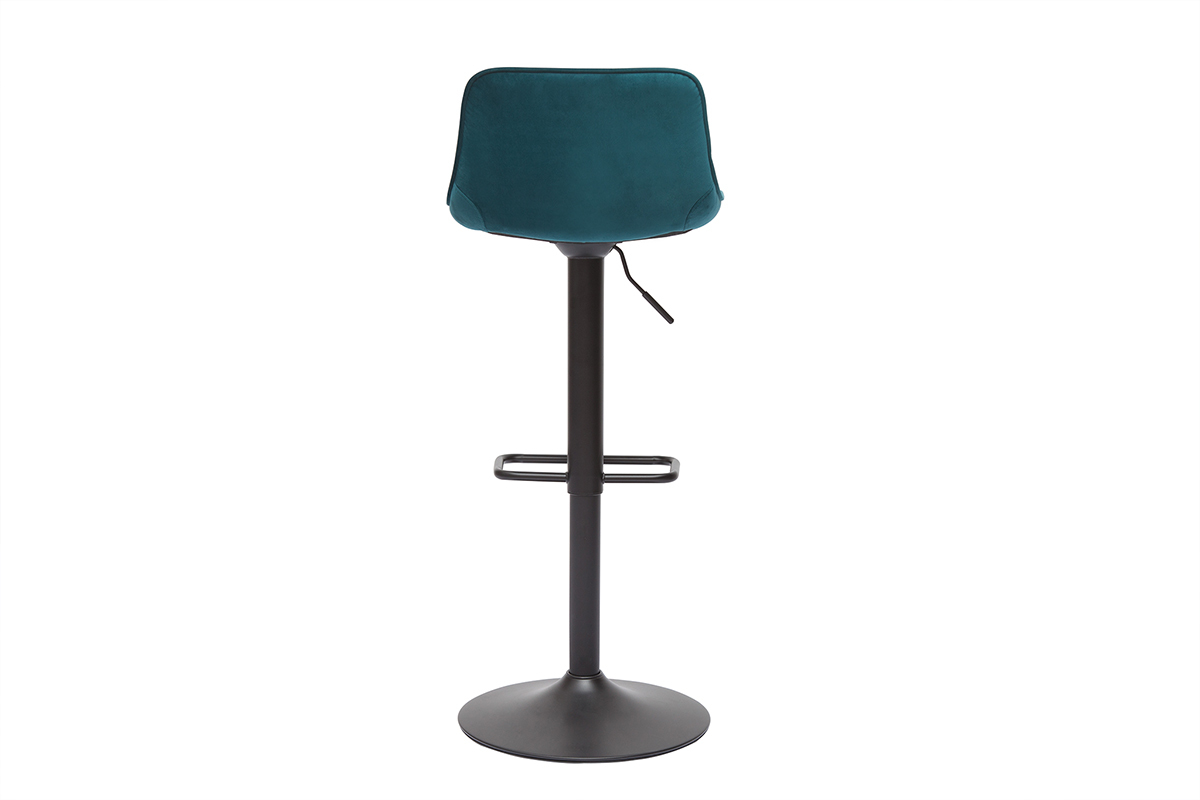 Tabourets de bar r�glables pivotants 360� en tissu velours bleu p�trole et m�tal noir (lot de 2) BOOST