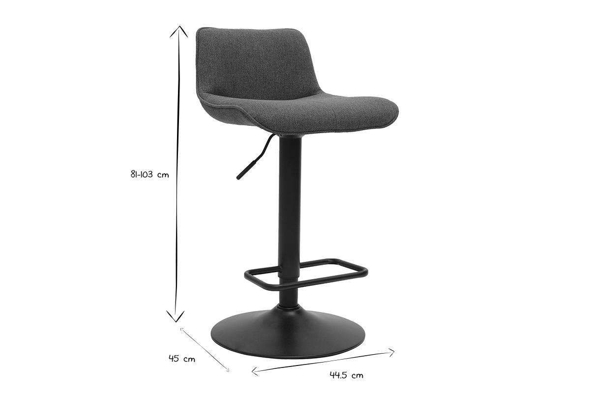 Tabourets de bar r�glables pivotants 360� en tissu vert kaki et m�tal noir (lot de 2) BOOST