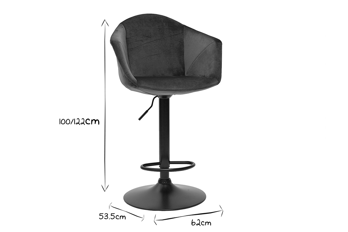 Tabourets de bar r�glables pivotants 360� en velours bleu p�trole et m�tal  (lot de 2) TAYA