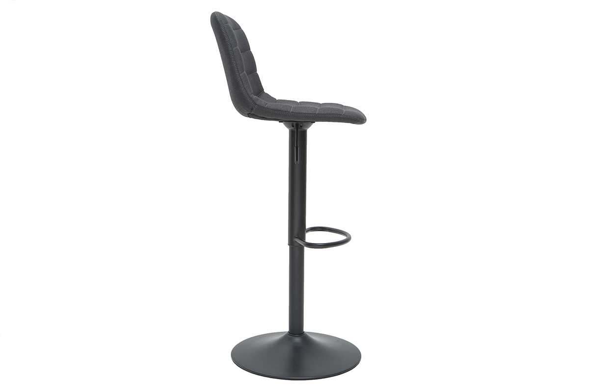 Tabourets de bar r�glables pivotants 360� tissu et m�tal gris fonc� (lot de 2) SAURY