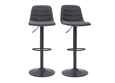 Tabourets de bar r&eacute;glables pivotants 360&deg; tissu et m&eacute;tal gris fonc&eacute; (lot de 2) SAURY