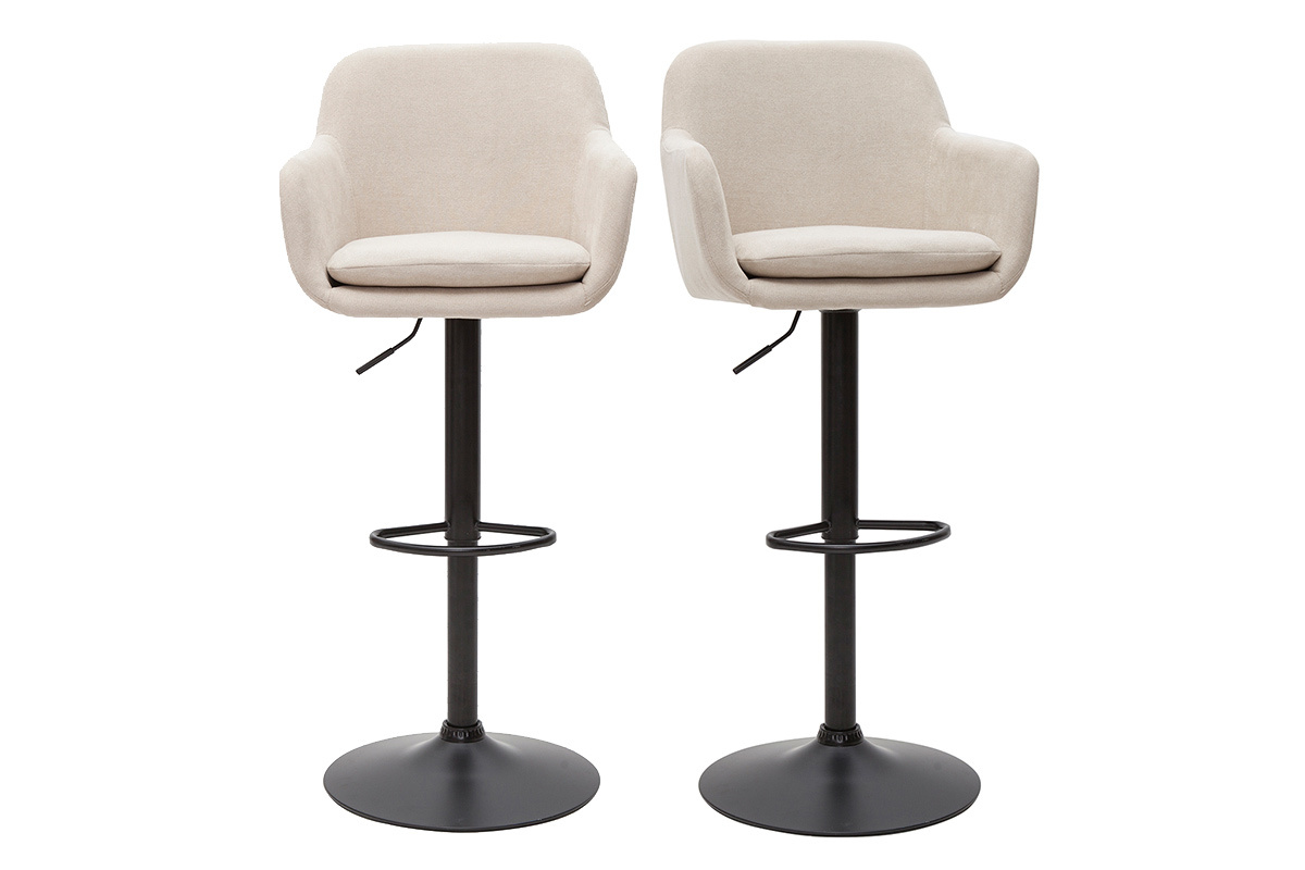 Tabourets de bar r�glables tissu effet velours beige et m�tal (lot de 2) AMIKA