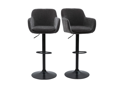 Tabourets de bar r&eacute;glables tissu effet velours gris fonc&eacute; et m&eacute;tal (lot de 2) AMIKA