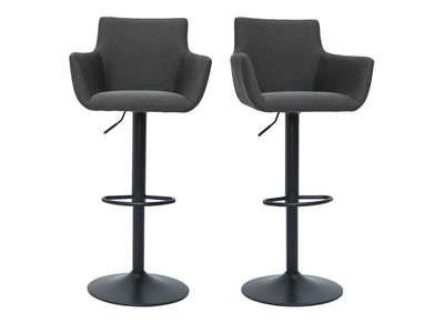 Tabourets de bar r&eacute;glables tissu gris anthracite m&eacute;tal noir (lot de 2) CARLIE
