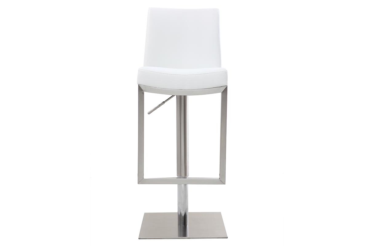 Tabourets de bar relevables blanc et acier chrom� (lot de 2) KYLE