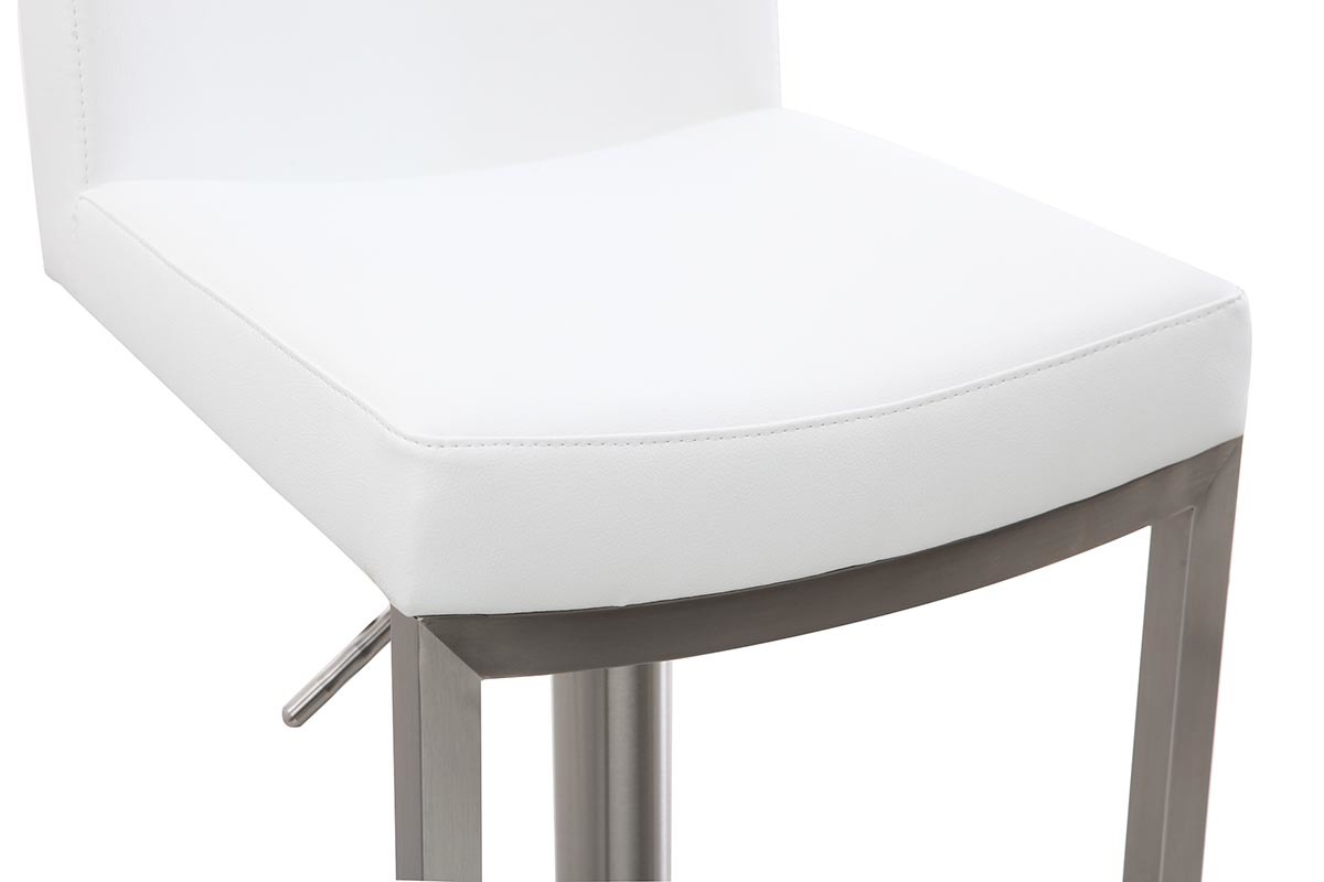 Tabourets de bar relevables blanc et acier chrom� (lot de 2) KYLE