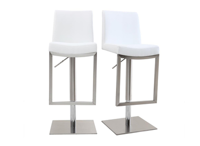 Tabourets de bar relevables blanc et acier chrom&eacute; (lot de 2) KYLE